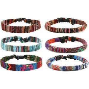 Mix 6 Wrap Bracelets Men Women, Hemp Cords Ethnic Tribal Bracelets Wristbands